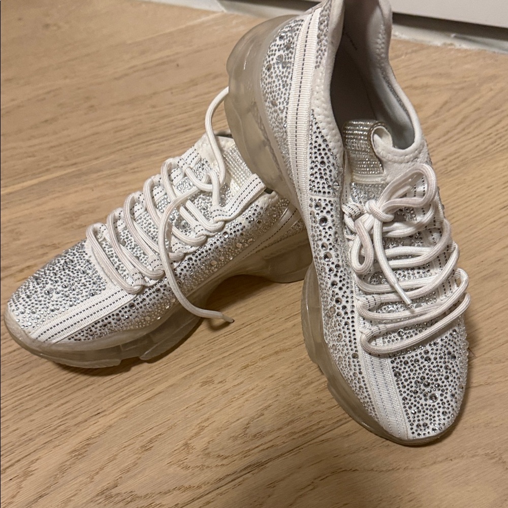 Steve Madden Sparkle Cream Rhinestone Lace-Up Sneakers